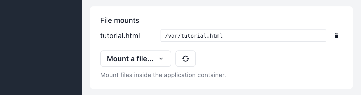 Screenshot of file mounts input after selecting file