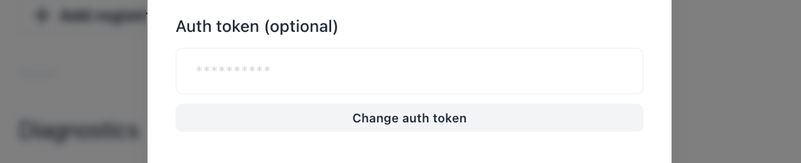 Screenshot of existing auth token while editing a registry