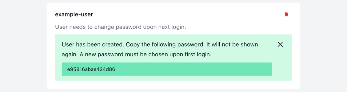Screenshot of copyable password after user creation